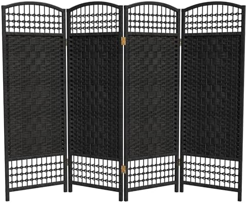 4 ft. Short Fiber Weave Folding Screen - Black - 4 Panels by RedLantern