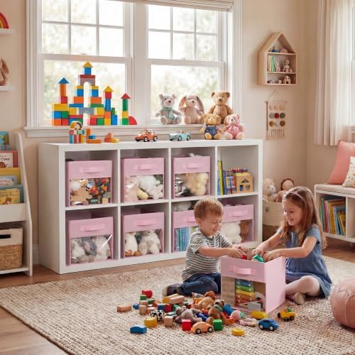 GRANNY SAYS 11 Inch Cube Storage Bins with Clear Window, Pink, 6-Pack - Image 3