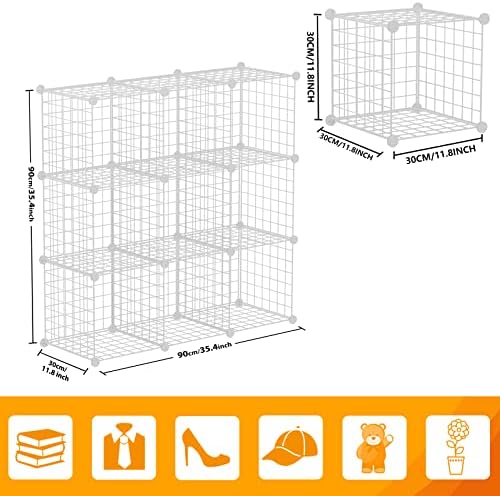 HUBSON Wire Cube Storage Organizer, Book/Toy/Craft/Potted Plants and petCloset Organizers and Storage Shelves, 9-Cube Freely Combinable Metal Grids Storage Shelf, White Iron - Image 3