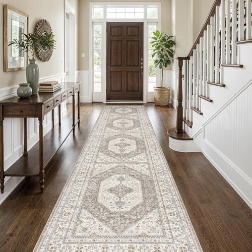 3x12 Runner Rug Washable Vintage: Non Slip Hallway Runners Brown/Beige by Ksrau
