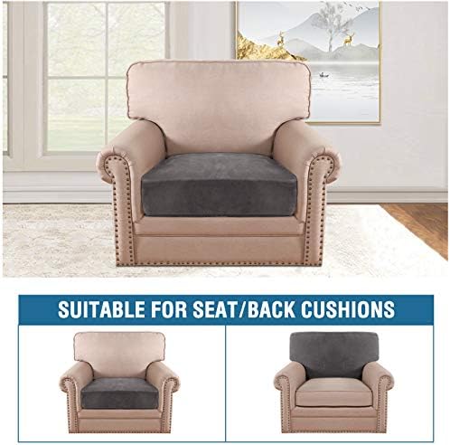 H.VERSAILTEX Velvet Stretch Couch Cushion Cover Plush Cushion Slipcover for Chair Cushion Furniture Protector Seat Cushion Sofa Cover (1 Piece Armchair Cushion Covers, Grey) - Image 3