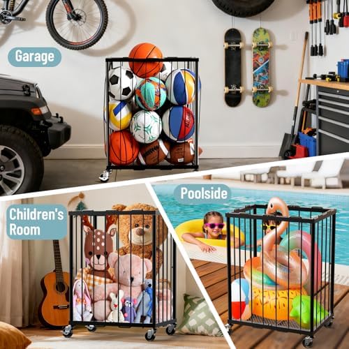 TomCare Garage Ball Storage Rack, Rolling Sports Cart with Lockable Wheels - Image 7