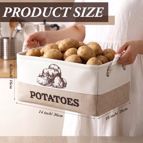 Marsui 2 Pcs Potato and Onion Storage Baskets with Handles, White Brown - Image 2