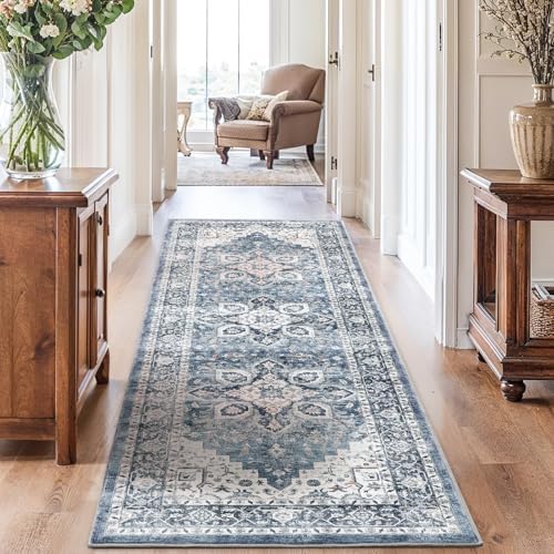 AMADA HOMEFURNISHING 2'6"x8' Washable Area Rug, Low-Profile Entryway Rug with Non-Slip Backing & Durable Edge Binding, Vintage Rug Pattern, Small Rugs for Entryway, Kitchen & Living Room - Image 6
