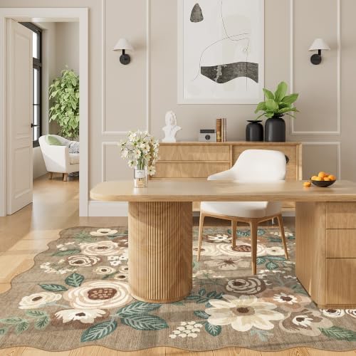 DUKINO 4x6 Area Rug, Non Slip Floral Washable Living Room Rug, Light Taupe - Image 5