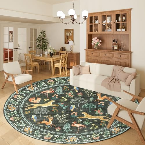 DUKINO 6ft Round Rug for Bedroom, Washable Soft Non Slip Circle Rug, Black - Image 3