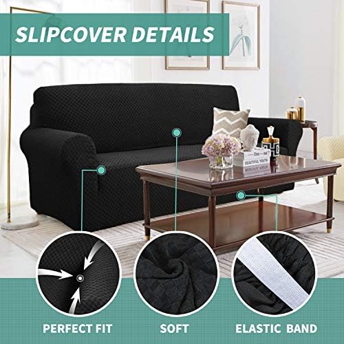 YEMYHOM Couch Cover Latest Jacquard Design High Stretch Extra Large Sofa Covers Pet Dog Cat Proof Oversized Slipcover Non Slip Magic Elastic Furniture Protector (XL Sofa, Black) - Image 3