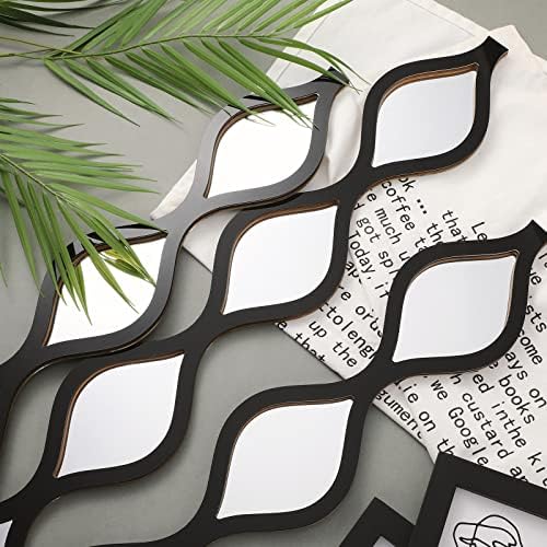 Yulejo 3 Pcs Acrylic Teardrop Mirror Decor Narrow Wall Decor Boho Vintage Wall Art for Apartment Home Living Room Bathroom Bedroom Hallway (Black Edge) - Image 3