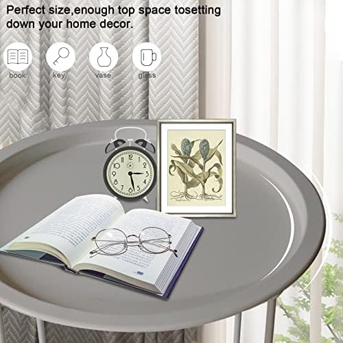 Garden 4 you End Table Metal Side Table Grey Round Folding Tray Cyan Sofa Small Accent Fold-able Table, Round End Table Tray, Next to Sofa Table, Snack Table for Living Room and Bed Room - Image 4