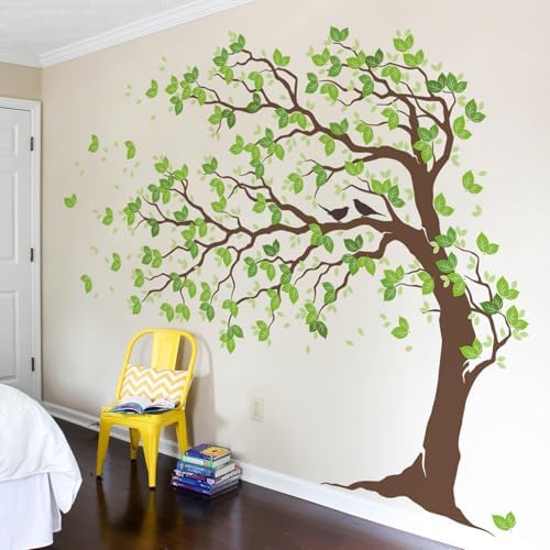 AM AMAONM 74.8x59 Inch Large Watercolor Tree Wall Decals - Peel & Stick Wall Stickers, DIY Removable Wall Art for Kids Living Room, Bedroom, Nursery Decor (Brown Trunk Green Leaves) - Image 5