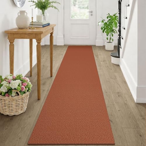 KOZYFLY Orange Runners Rugs for Hallway 2x10, Washable Runner Rug, Woven Non Slip Kitchen Runner, Braided Entryway Rug, Floor Carpet for Entry, Aisle, Hall, Burnt Orange/Tan by KOZYFLY