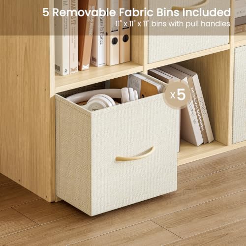 EXPERLAM 9 Cube Storage Organizer - Solid Wood Bookshelf with 5 Storage Bins, Cube Shelf with 3 Removable Back Panels, Vertical or Horizontal Bookcase, Open Book Shelf for Bedroom, Living Room, Office - Image 7