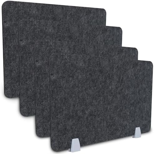 4 Packs Privacy Desk Dividers Acoustic Desk Panel 16x24 Inch Noise Reducing Desk Privacy Panel and Visual Distraction with Metal Clip for Student Offices School (Black) by Unknown