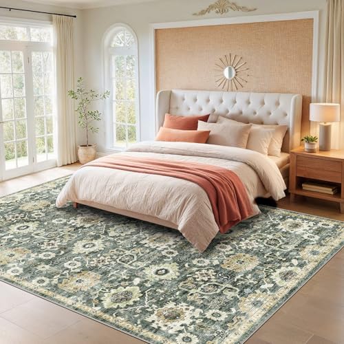 AMADA HOMEFURNISHING 10x14 Washable Area Rug, Low-Profile Large Area Rug with Non-Slip Backing & Durable Edge Binding, Vintage Large Rugs for Living Room, Bedroom & Dining Room - Image 3