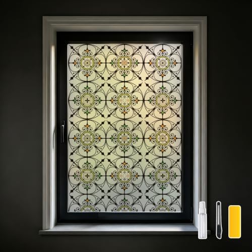 DKTIE Spanish Wrought Iron Grille Frosted Glass Window Film, 17.7" x 118.1" by Dktie