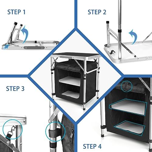CampLand Folding Cooking Table Outdoor Portable Cook Station Aluminum Camping Kitchen with Storage Organizer, Windscreen, Hooks for BBQ, Party (SamllBlack) - Image 5