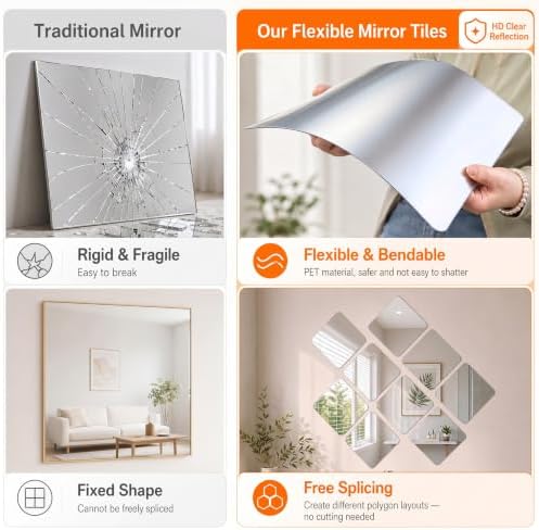 Homease Frameless Square Mirror Tiles Set of 12, 9.84 x 9.84 Inch Glass Mirror Tray Candle Plate, Wall Mounted Mirrors for Wedding Centerpieces, Table Decor, Party Supplies and DIY Craft Projects - Image 3