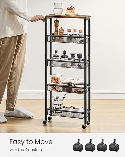 VASAGLE 5-Tier Slim Rolling Storage cart with Wheels, 5.1 Inches, Metal - Image 5