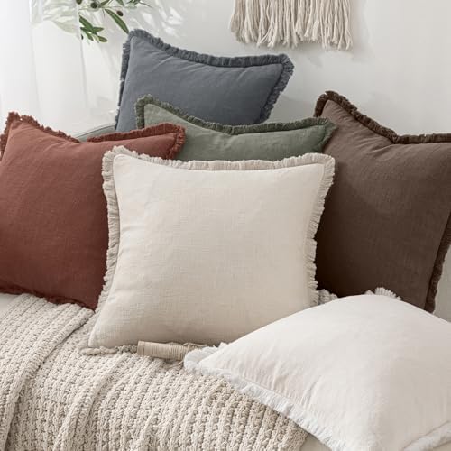 MIULEE Boho Linen Fringe Decorative Throw Pillow Covers Grey 18x18 - Image 6