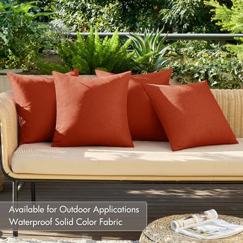MIULEE Pack of 4 Decorative Outdoor Throw Pillow Covers Linen Waterproof Pillow Covers Summer Farmhouse Cushion Cases for Patio Garden Tent Balcony Couch Sofa 16x16 Inch Burnt Orange - Image 3