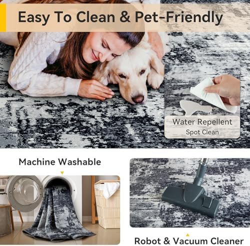 RELEANY Washable 2'x3' Abstract Area Rug for Living Room Black White - Image 4