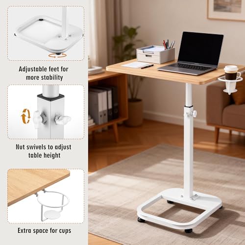 facka Adjustable C-Shaped End Table for Couch & Bed, Adjustable Height TV Tray, Stable Laptop Desk, Space-Saving Snack Side Table with Rounded Metal Corners - Image 4