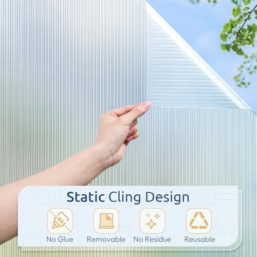 rabbitgoo Reeded Glass Window Privacy Film, Non Adhesive, 29.5" x 78.7" - Image 5