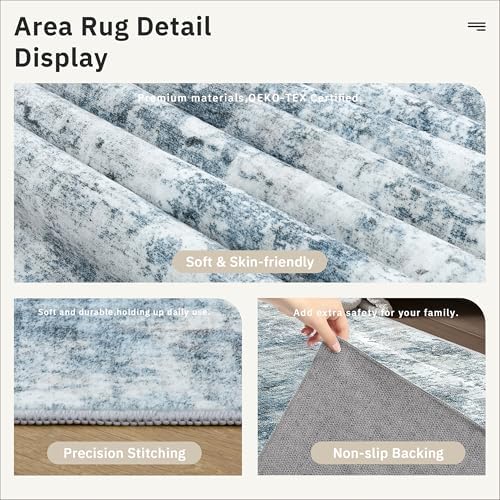 Soalmost 12x15 Washable Area Rugs Soft Living Room Rug Abstract Blue/Grey - Image 6