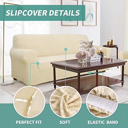 YEMYHOM Couch Cover Latest Jacquard Design High Stretch Extra Large Sofa Covers Pet Dog Cat Proof Oversized Slipcover Non Slip Magic Elastic Furniture Protector (XL Sofa, Beige) - Image 3