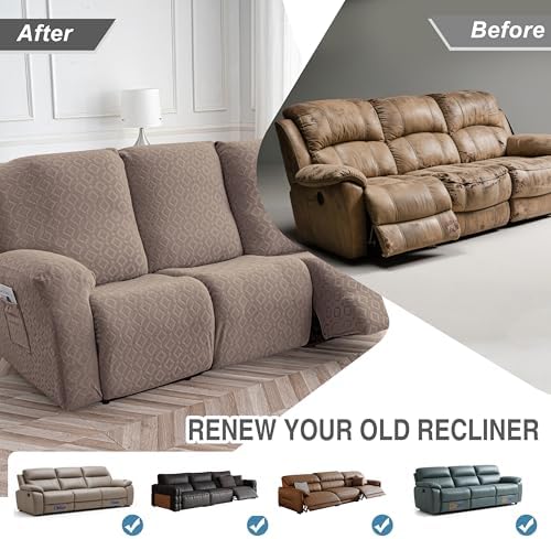Gennia Waterproof Recliner Sofa Cover,3 Seat Couch Cover,Taupe - Image 6