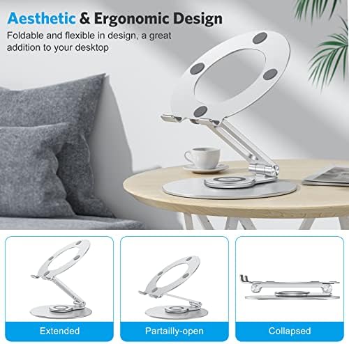 OMOTON Adjustable Laptop Stand for Desk 360° Rotating Base up to 17" Silver - Image 5