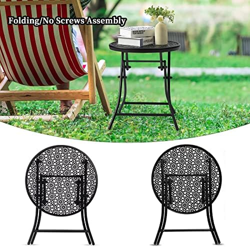 TeoKJ Folding Small Outdoor Side Table, No Assembly Patio Metal Desk, Black - Image 5