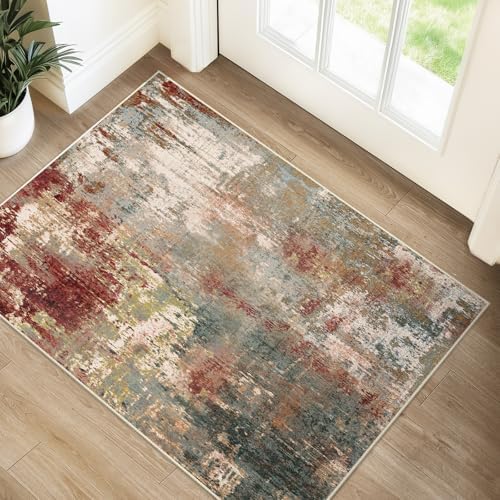 RELEANY Washable 2'x3' Abstract Area Rug for Living Room Rustic Brown by RELEANY