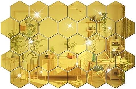 DIY Wall Decals Acrylic Mirror Sticker Set 36 Pcs, Hexagon Mirror Wall Stickers for Living Room Bedroom Decor (Gold) - Image 4