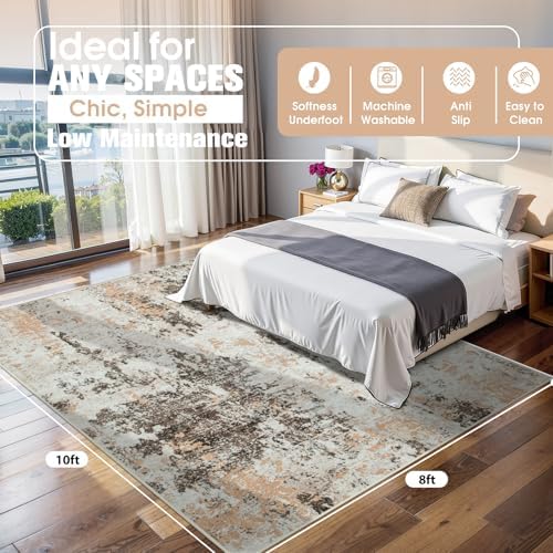 8x10 Area Rugs for Living Room Washable Bedroom Dining Room Brown Beige - Image 2