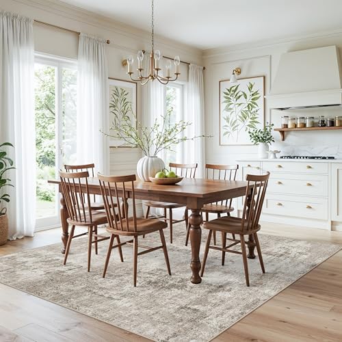 ZHXXUJ 7x7 Square Washable Area Rug, Non-Slip Indoor Rug for Living Room Bedroom Dining Room, Low Pile Stain Resistant Modern Abstract Neutral (Beige/Grey) - Image 3
