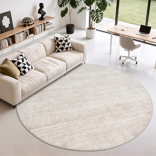 Valenrug Round Rugs 8ft, Circle Washable Area Rugs for Living Room, Beige - Image 3