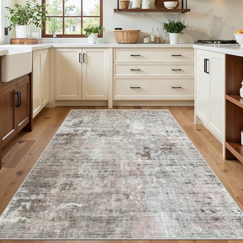 Soalmost Abstract 3x5 Rugs, Small Kitchen Entryway Area Rug Pink/Grey - Image 2