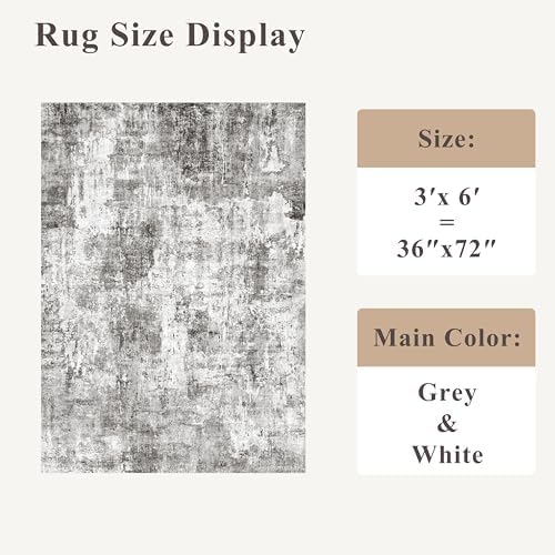 3x6 Washable Wide Runner Rug – Non-Slip Floor Carpet Runner for Kitchen Entryway Hallway Bathroom, Modern Abstract Low Pile Thin Area Rug (Grey) - Image 2