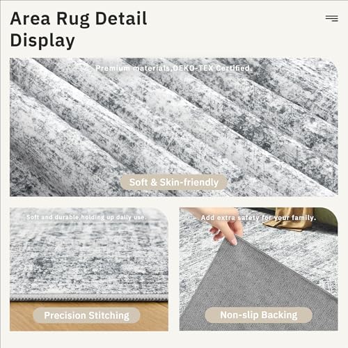 Soalmost Washable Hallway Runner Rug 4x8 Kitchen Entry Rugs Non-Slip, Grey - Image 6