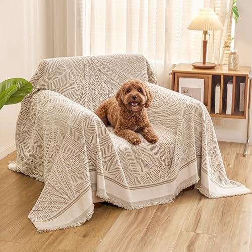 Couch Cover for Dogs Washable Sofa Cover, Sectional Couch Covers, Sofa Covers for 2 Cushion Couch, Non Slip Stripe Sofa Slipcovers Furniture Protector (Khaki, 91 * 71) by Unknown