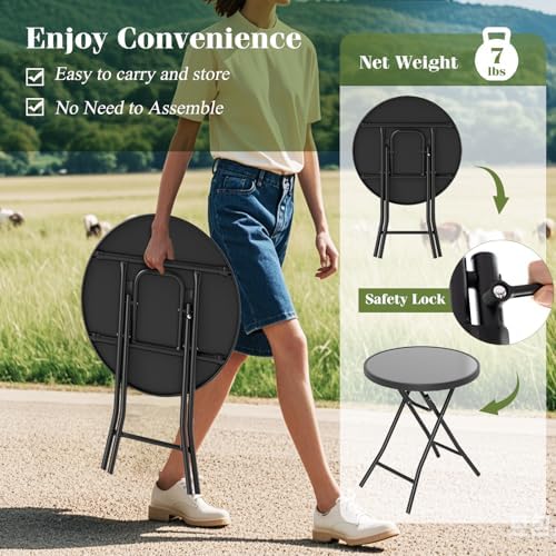 GIANTEX Folding Side Table w/Tempered Glass Tabletop & Metal Frame, Black - Image 5