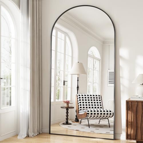 Mirror Full Length, 78"x35" Oversized Arched Floor Full Length Mirror with Stand, Room Decor Big Full Body Floor Mirror with HD Tempered Glass Aluminum Frame for Bedroom Living Room, Black by WISSMILESHOME