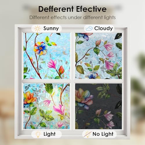 DKTIE Watercolor Garden Floral Stained Glass Window Film 17.7in X 118.1in - Image 6