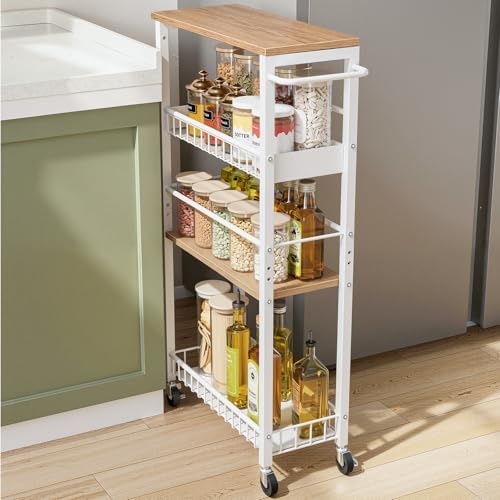 Slim Rolling Storage Cart, 4 Tier Narrow Storage Cart, 7.1in(W) by Kssiaz