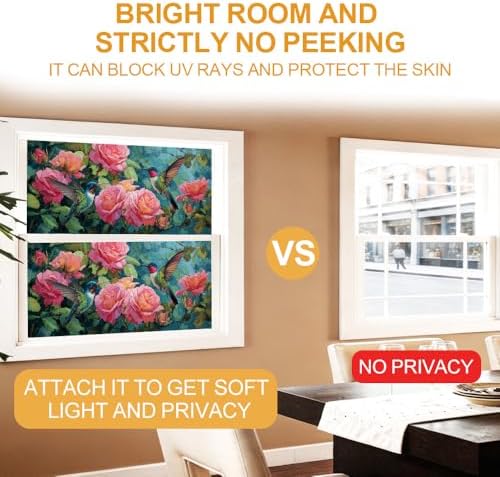 Cmialusie Hummingbird Rose Window Film 17.3 x 39.3 Inch Cling - Image 4