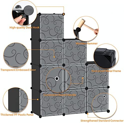 C&AHOME 9-Cube Storage Organizer with Door Cube Shelf Closet Cabinet Black - Image 6