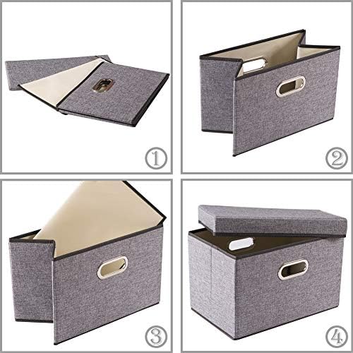PRANDOM Foldable Storage Boxes with Lids [1-Pack] Linen Fabric Collapsible Storage Bins Organizer Containers Baskets Cube with Cover for Home Bedroom Closet Office Nursery (14.9x9.8x9.8) - Image 6