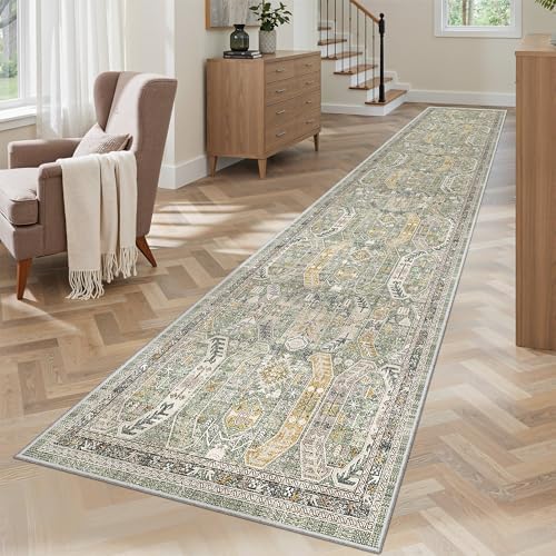 Madane Washable Runner Rugs 2x10 Long for Hallway Kitchen, Green/Gold - Image 4