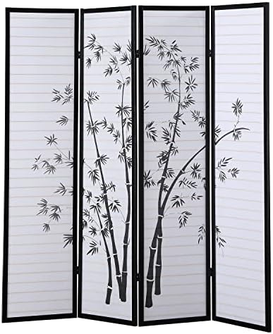 Roundhill Bamboo Print 4-Panel Framed Room Screen/Divider, black by RoundhillFurniture